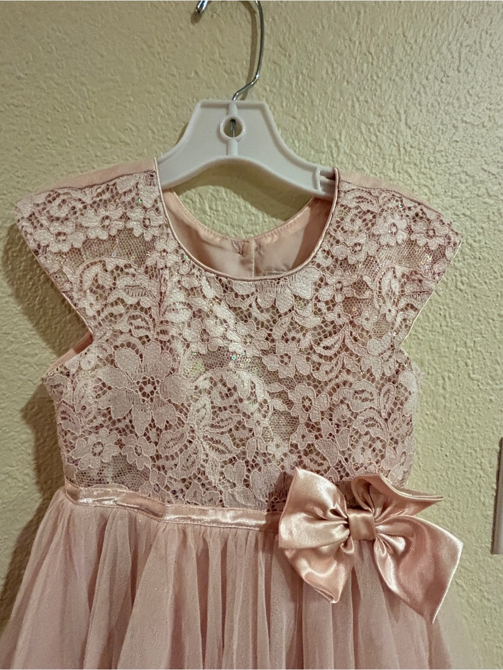 Jona Michelle Boutique Girls Pink Lace & Tulle Party Dress with Bow size 5 - Picture 2 of 5